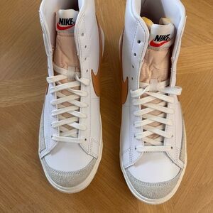 Nike White and Orange High-Top Sneakers